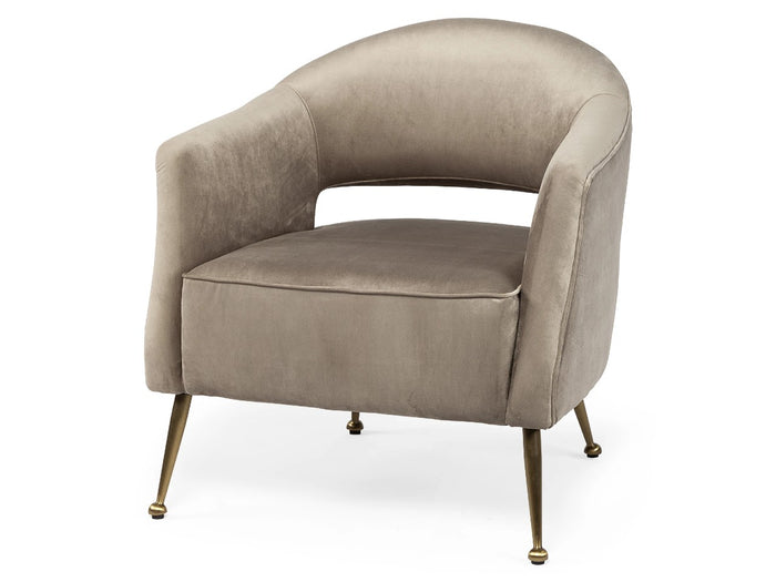 Giles Accent Chair - Taupe Velvet Wrap Gold Metal Base | Calgary Furniture Store