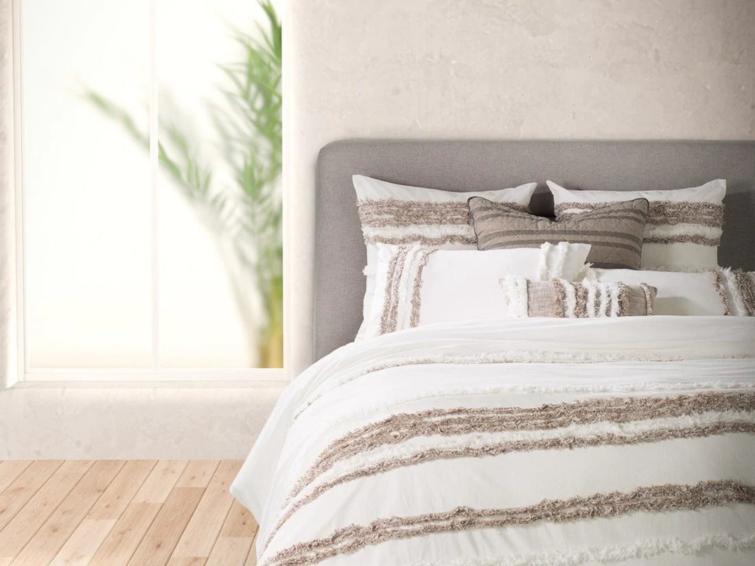 Grenoble Ivory and Taupe King Duvet Cover | Calgary Furniture Store