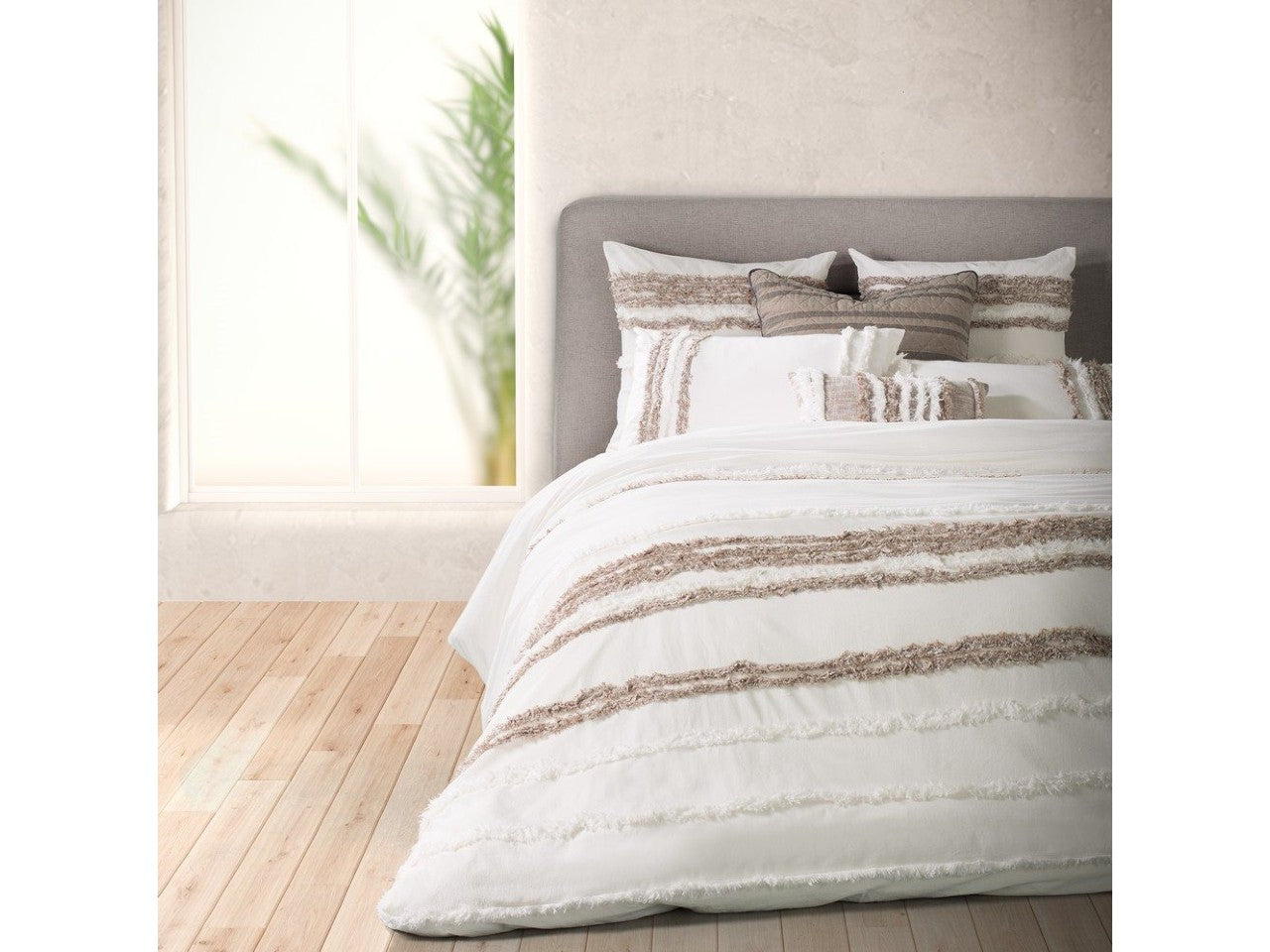 Grenoble Ivory and Taupe Double Queen Duvet Cover | Calgary Furniture Store
