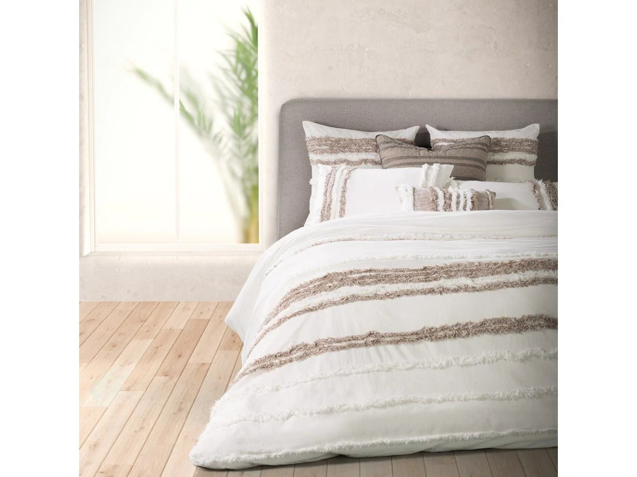 Grenoble Ivory and Taupe King Duvet Cover | Calgary Furniture Store