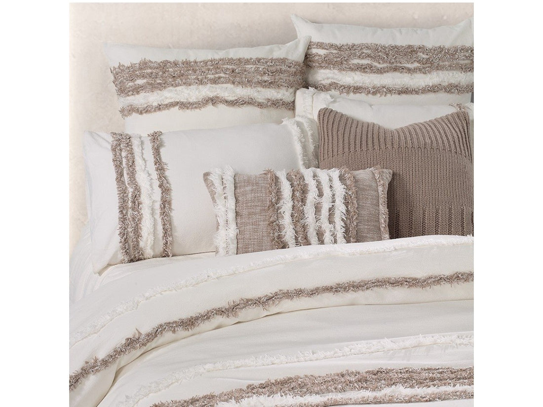 Grenoble Ivory and Taupe Double Queen Duvet Cover | Calgary Furniture Store
