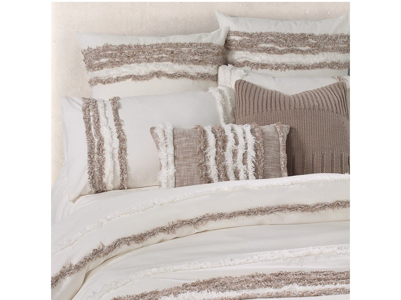 Grenoble Ivory and Taupe Double Queen Duvet Cover | Calgary Furniture Store