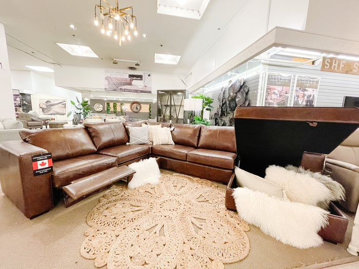 3900 Decor-rest Leather Sectional With Storage, Made in Canada 🇨🇦 | Calgary's Furniture Store | Calgary Sectionals