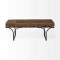 Jessie Brown Leather Seat - Gold Metal Base Accent Bench | Calgary Furniture Store