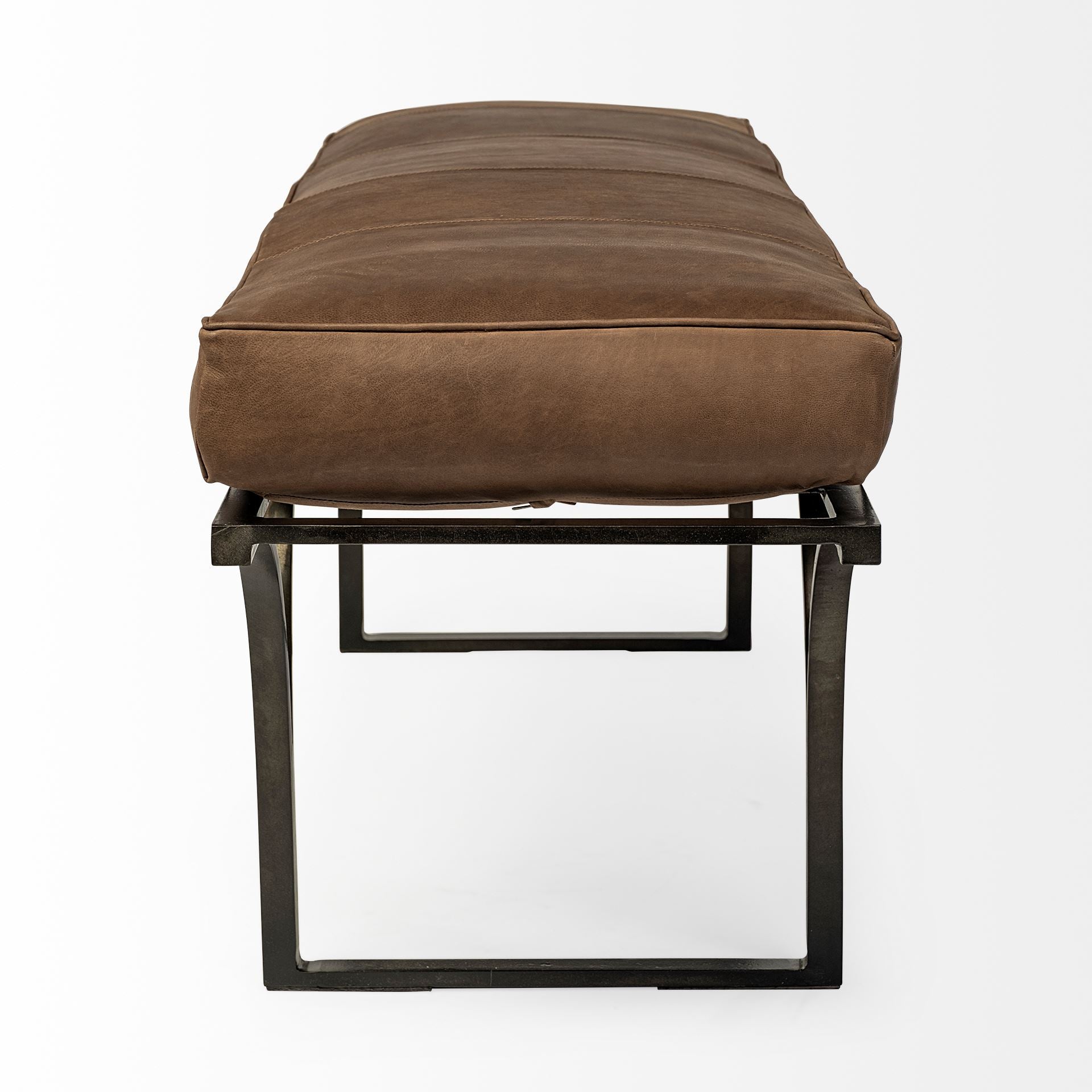 Jessie Brown Leather Seat - Gold Metal Base Accent Bench | Calgary Furniture Store