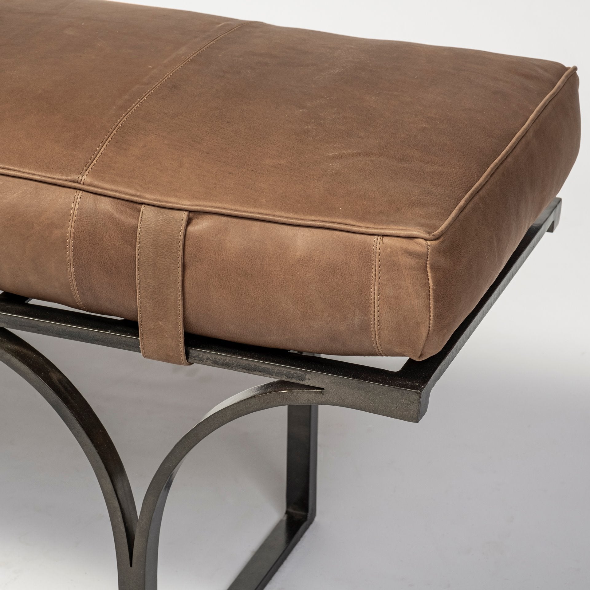 Jessie Brown Leather Seat - Gold Metal Base Accent Bench | Calgary Furniture Store