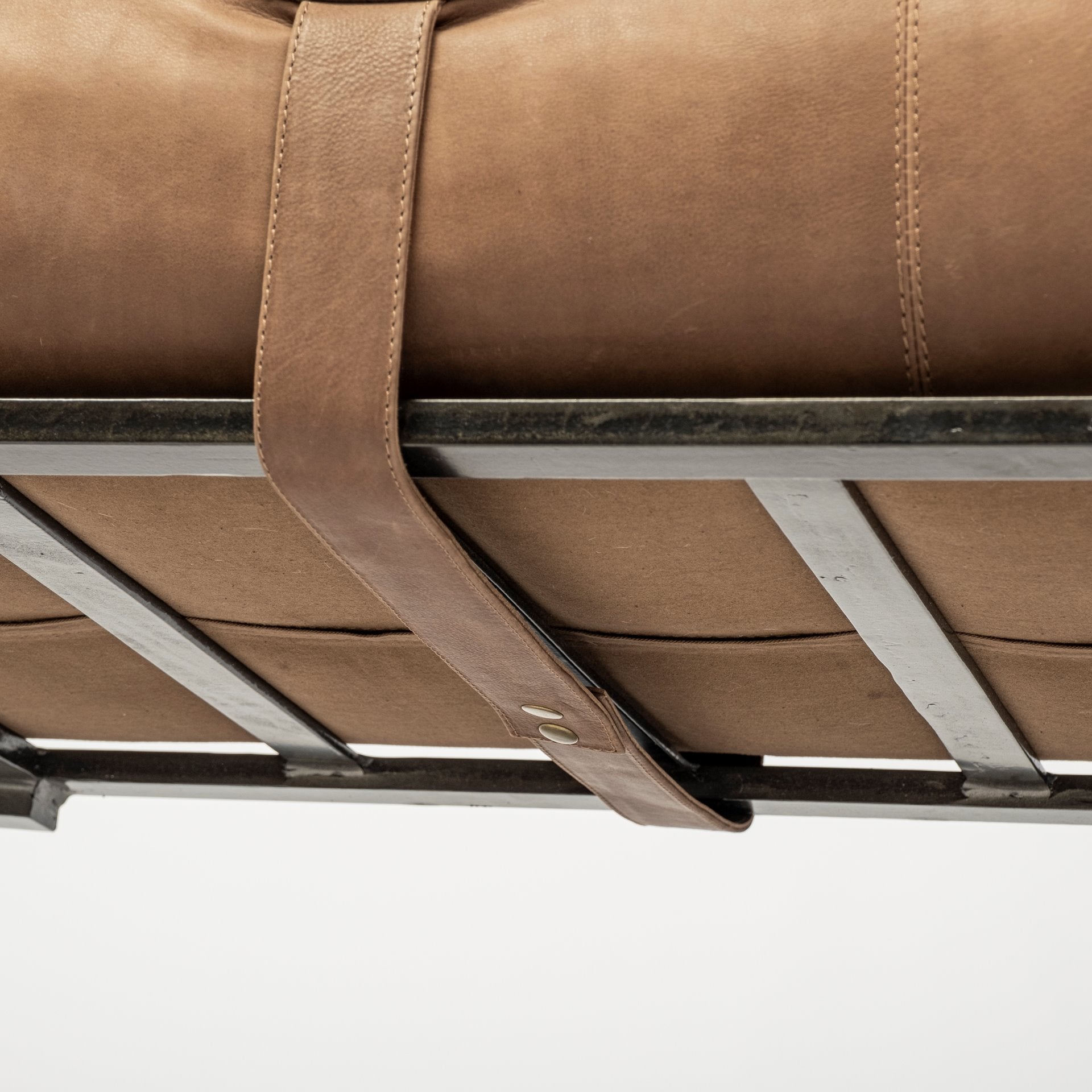 Jessie Brown Leather Seat - Gold Metal Base Accent Bench | Calgary Furniture Store