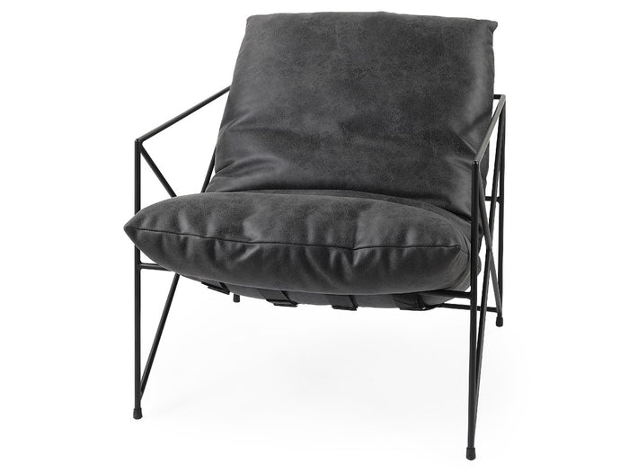 Leonidas Black Metal Frame Accent Chair - Black Faux Leather Seat | Calgary's Furniture Store | Calgary Accent Chairs