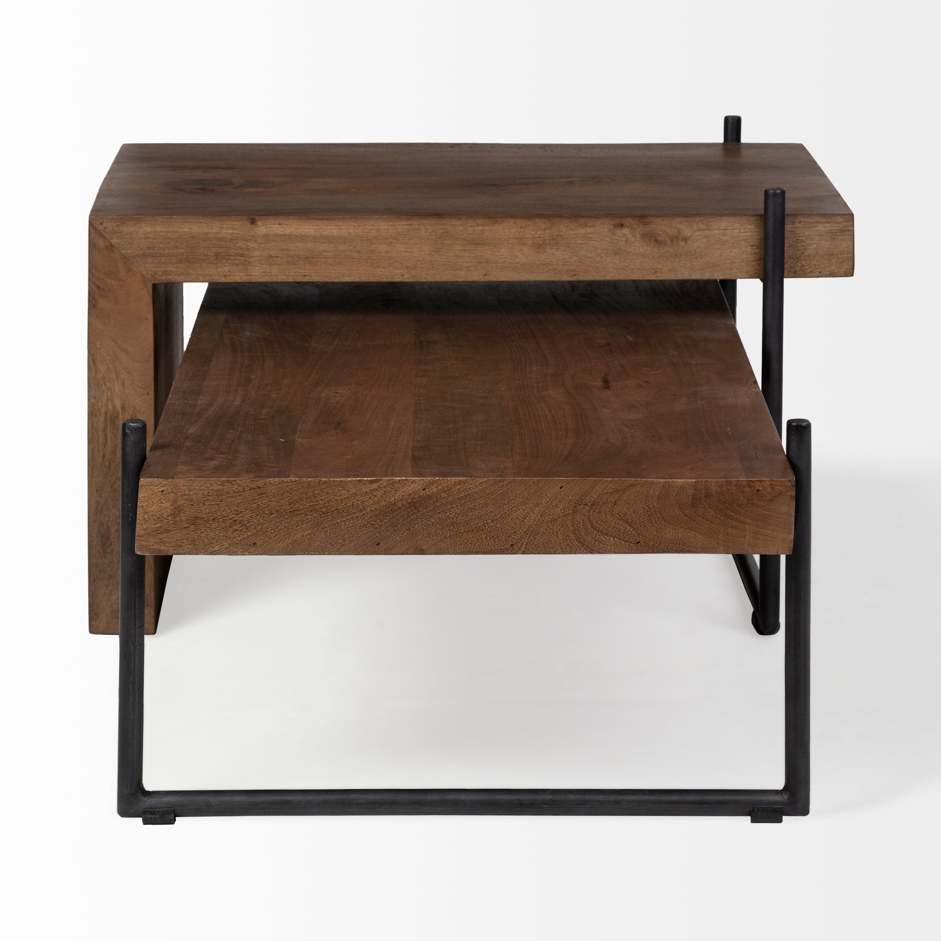 Maddox III Brown Solid Wood Top Black Metal Base Nesting Coffee Tables (Set of 2) | Calgary Furniture Store