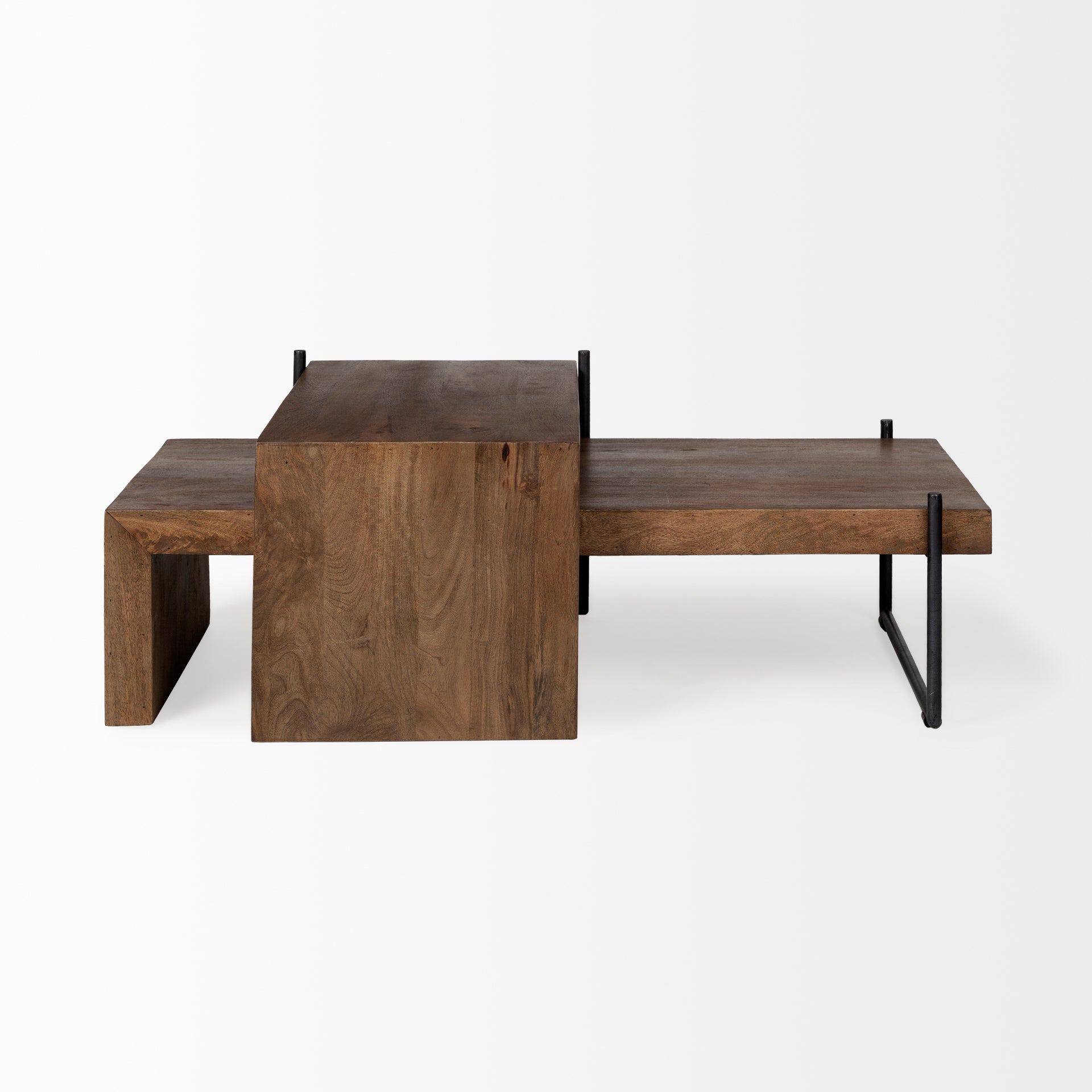 Maddox III Brown Solid Wood Top Black Metal Base Nesting Coffee Tables (Set of 2) | Calgary Furniture Store