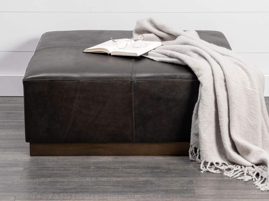 Minara Black Leather Ottoman | Calgary Furniture Store