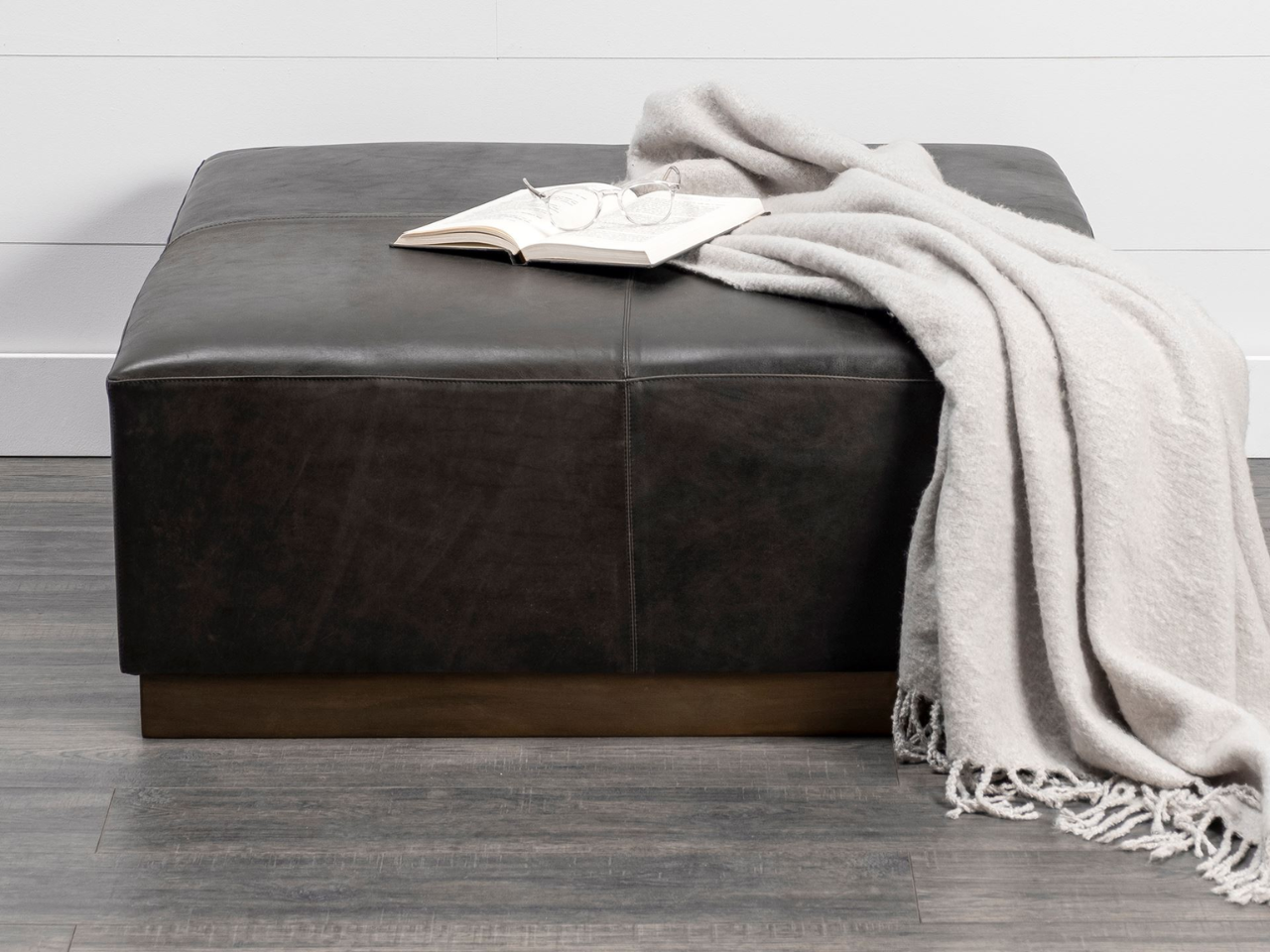 Minara Black Leather Ottoman | Calgary Furniture Store