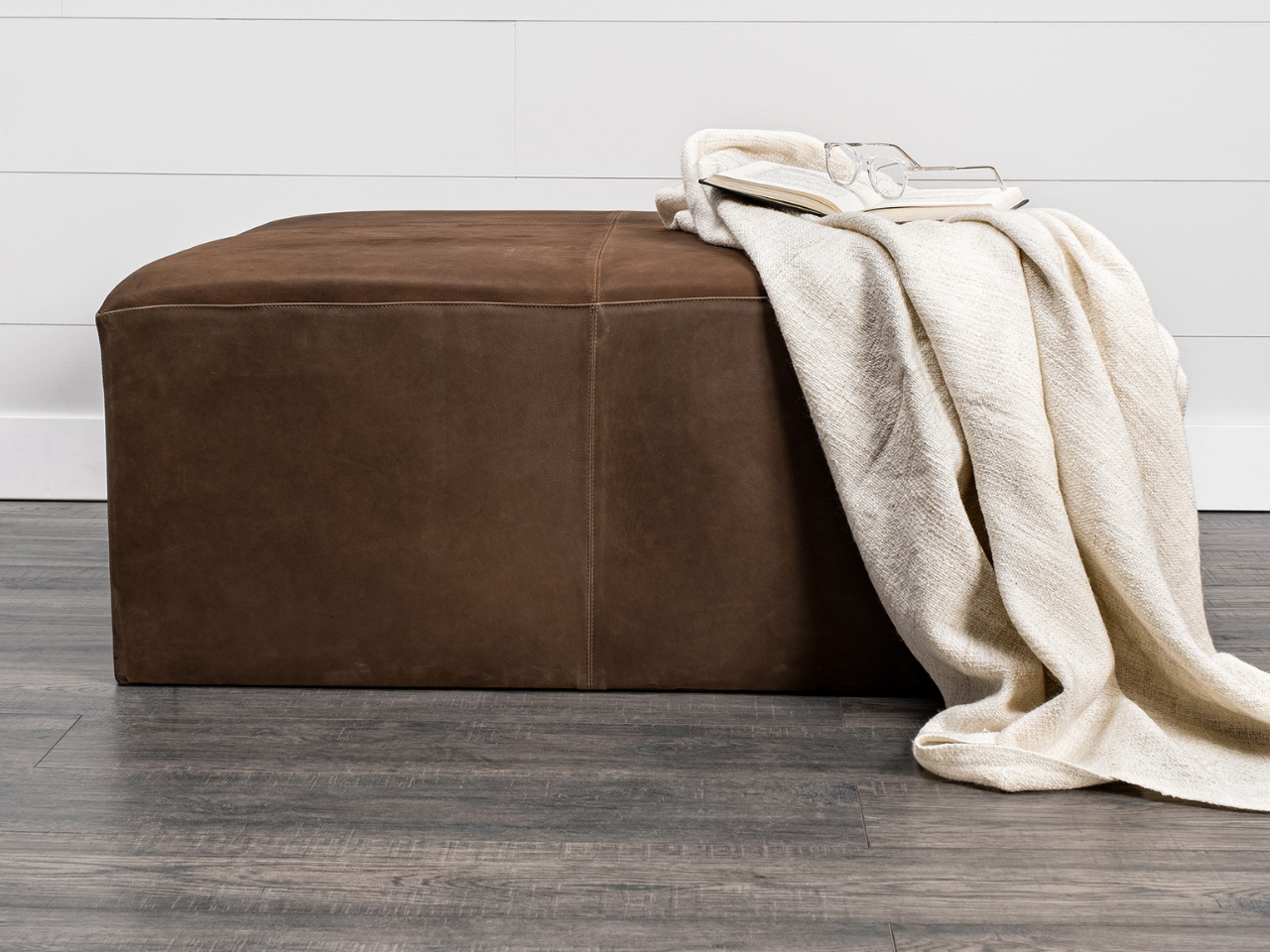 Minara Brown Leather Ottoman | Calgary Furniture Store