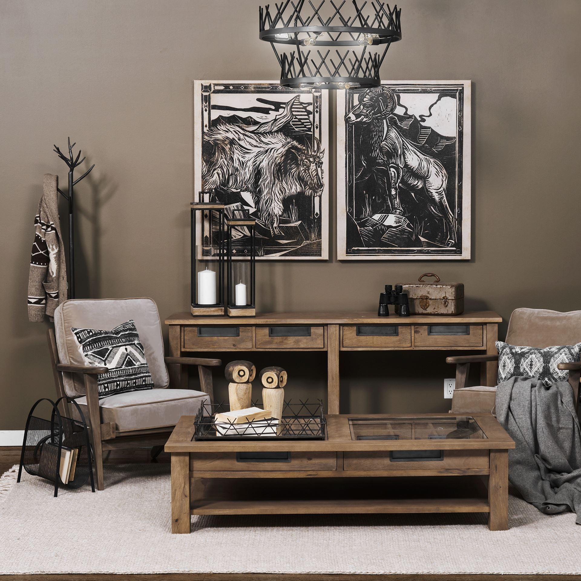 Olympus II Accent Chair - Brown Velvet Covered Wooden Frame | Calgary Furniture Store