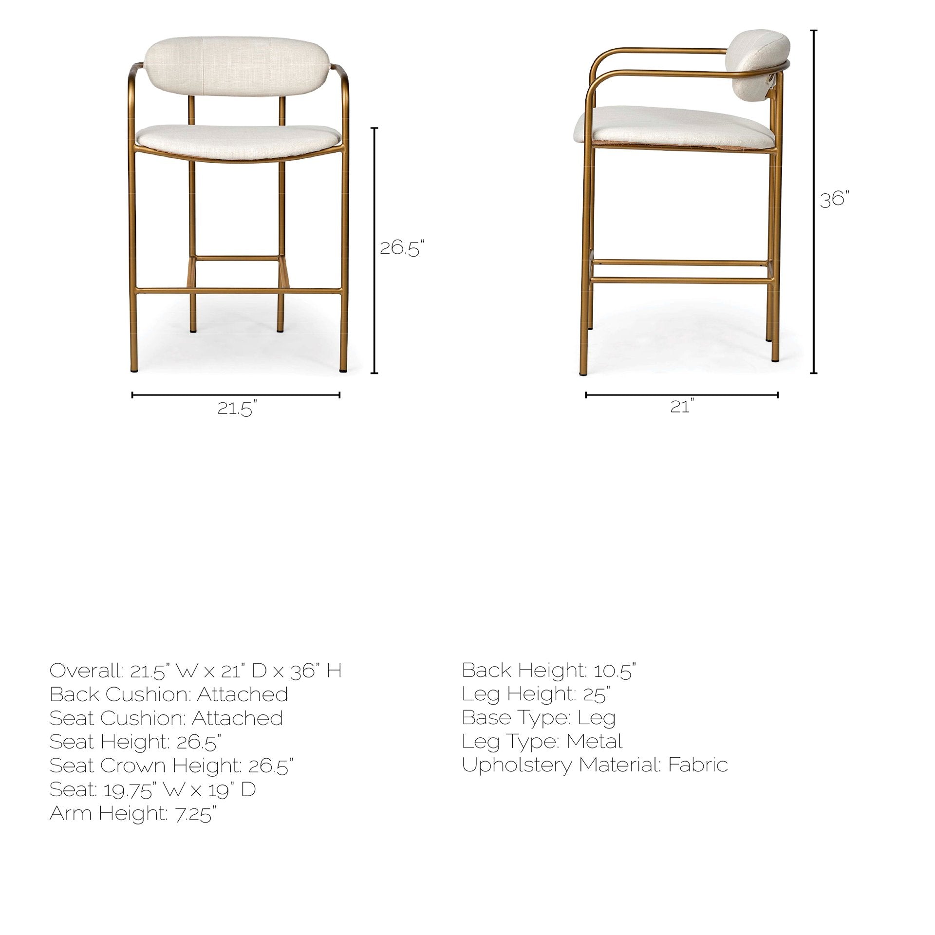 Parker 26.5" Seat Height Cream Fabric Seat Gold Metal Bar Stool | Calgary's Furniture Store | Calgary Bar Stools