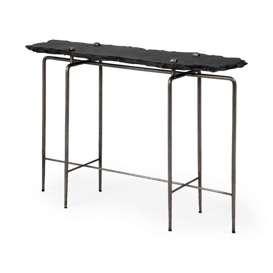 Pinera III Console Table - Black Slate with Iron Base | Calgary Furniture Store