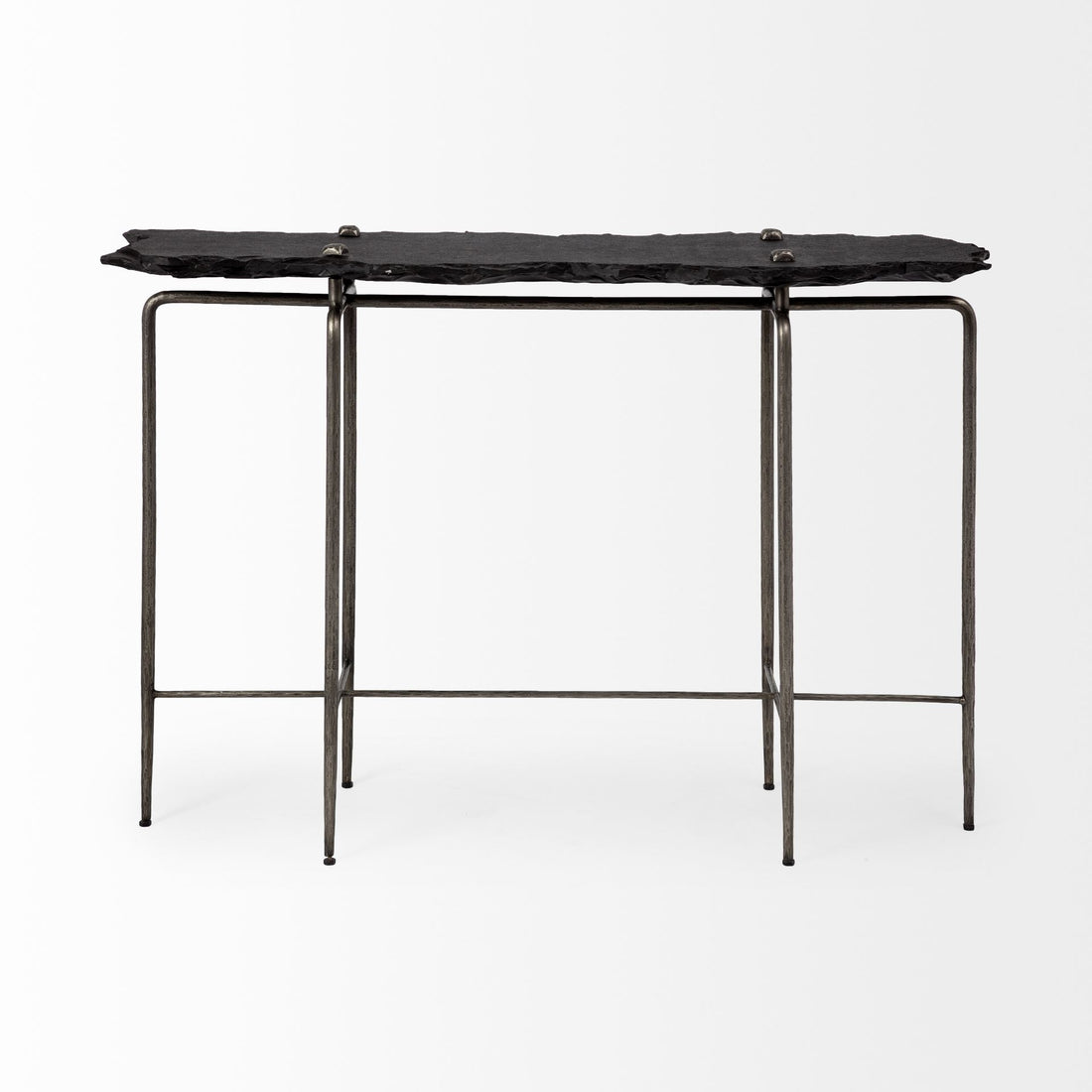 Pinera III Console Table - Black Slate with Iron Base | Calgary Furniture Store