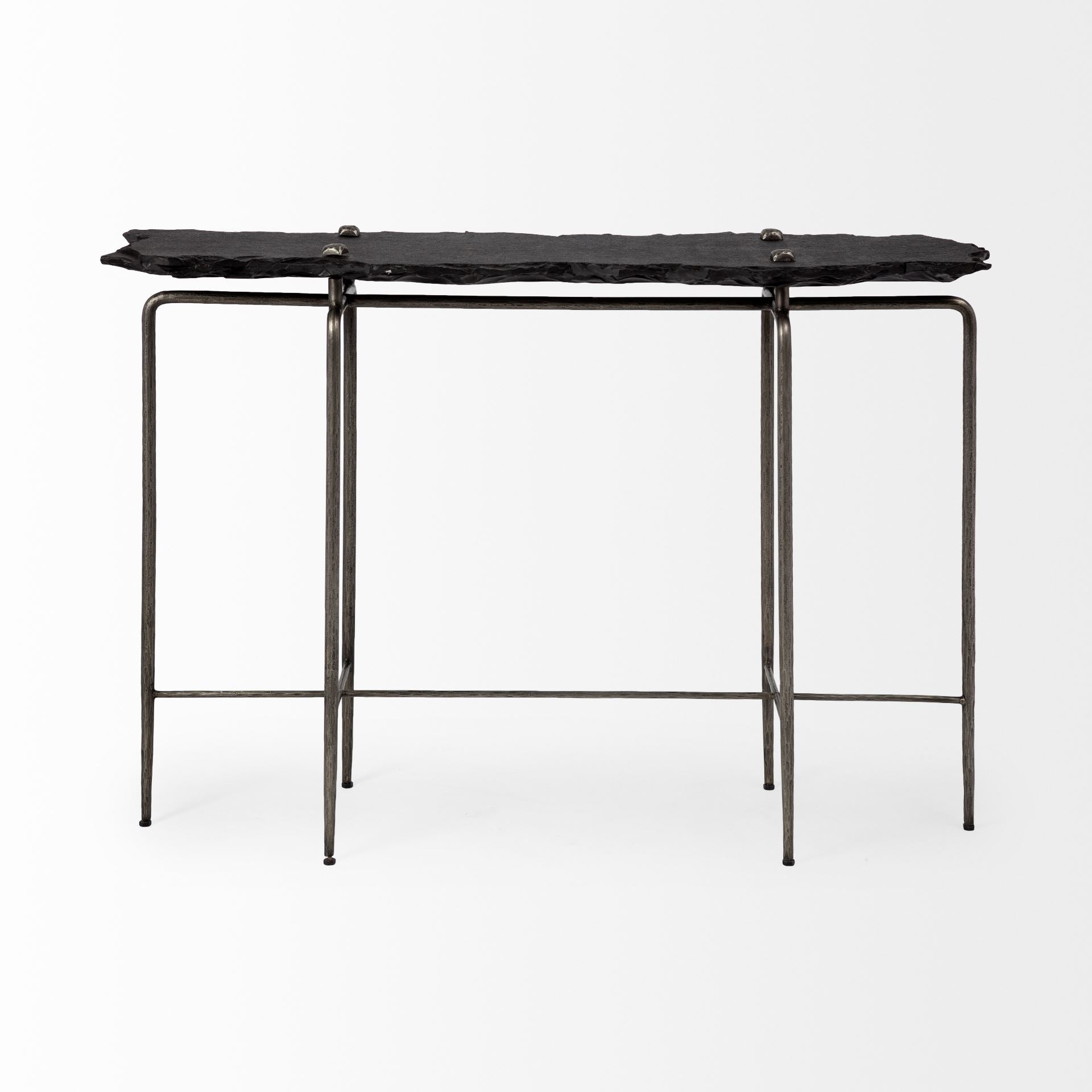 Pinera III Console Table - Black Slate with Iron Base | Calgary Furniture Store