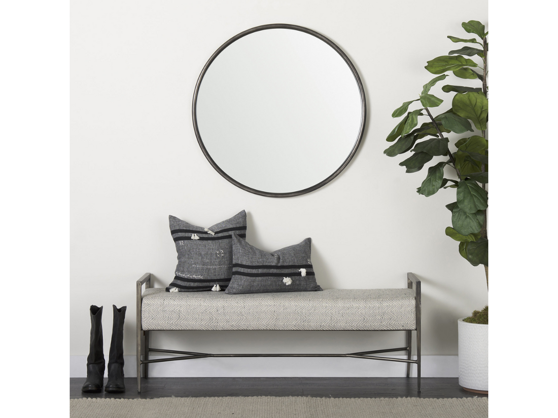 Piper Black Metal Round Mirror | Calgary Furniture Store