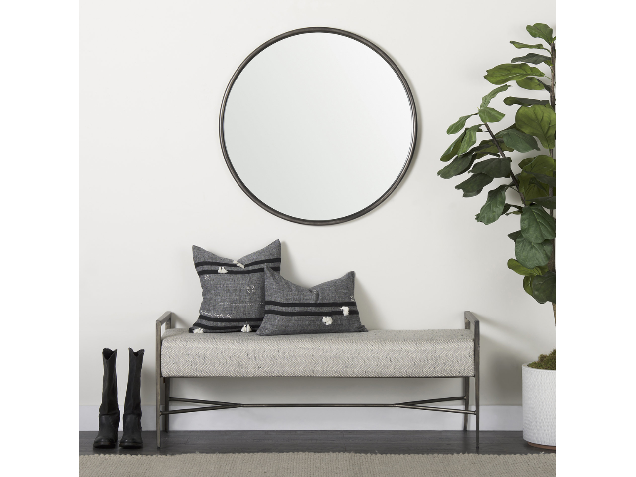 Piper Black Metal Round Mirror | Calgary Furniture Store