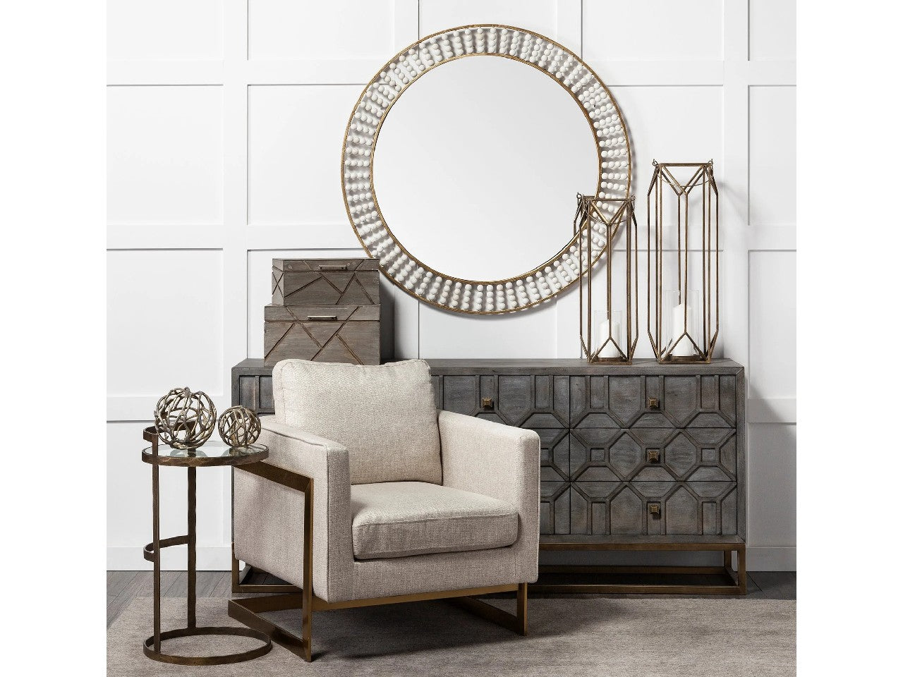 Reimer Accent Table - Gold Round Glass Top with Metal Frame | Calgary Furniture Store