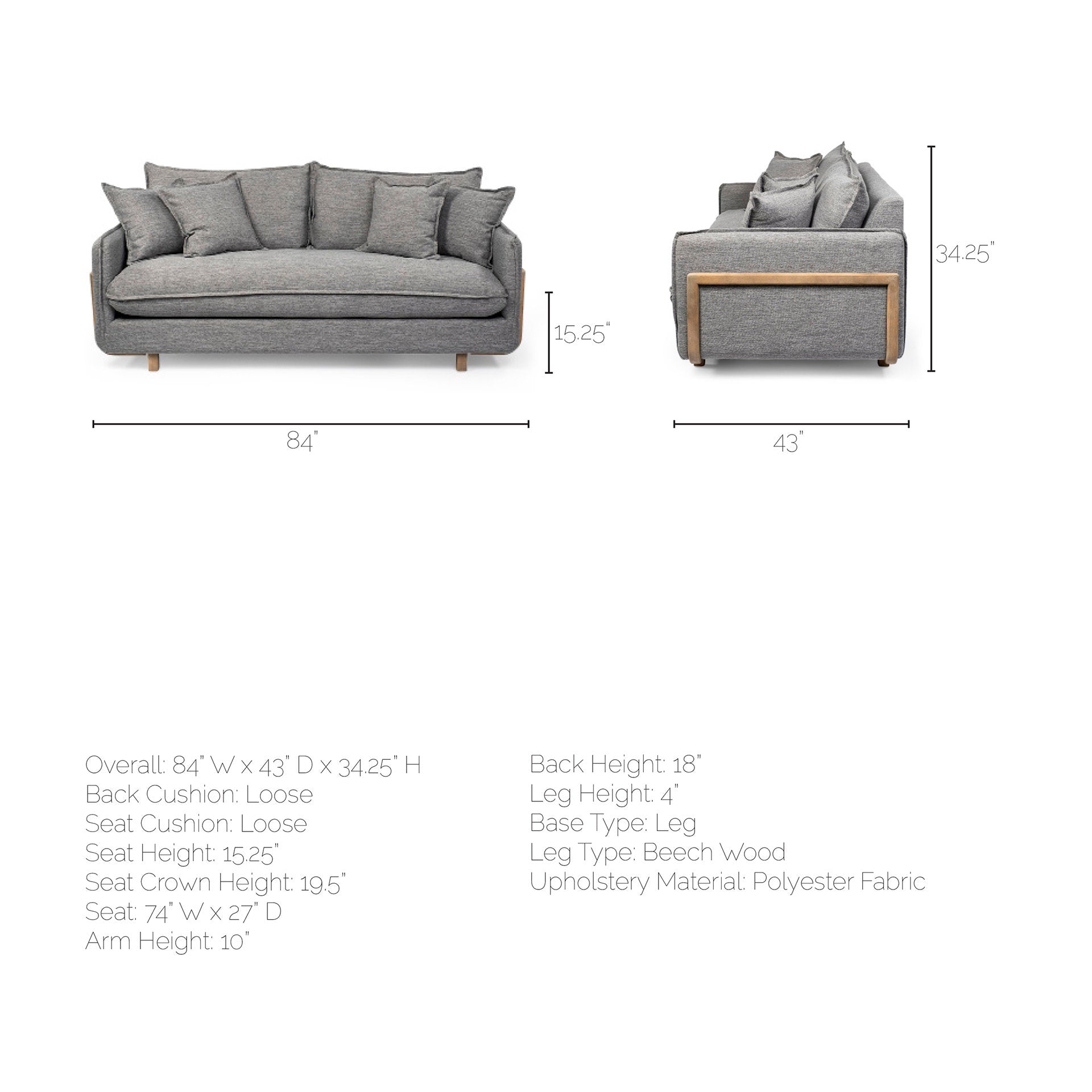 Roy Three Seater Sofa - 84" Castlerock Gray | Calgary's Furniture Store | Calgary Sofas