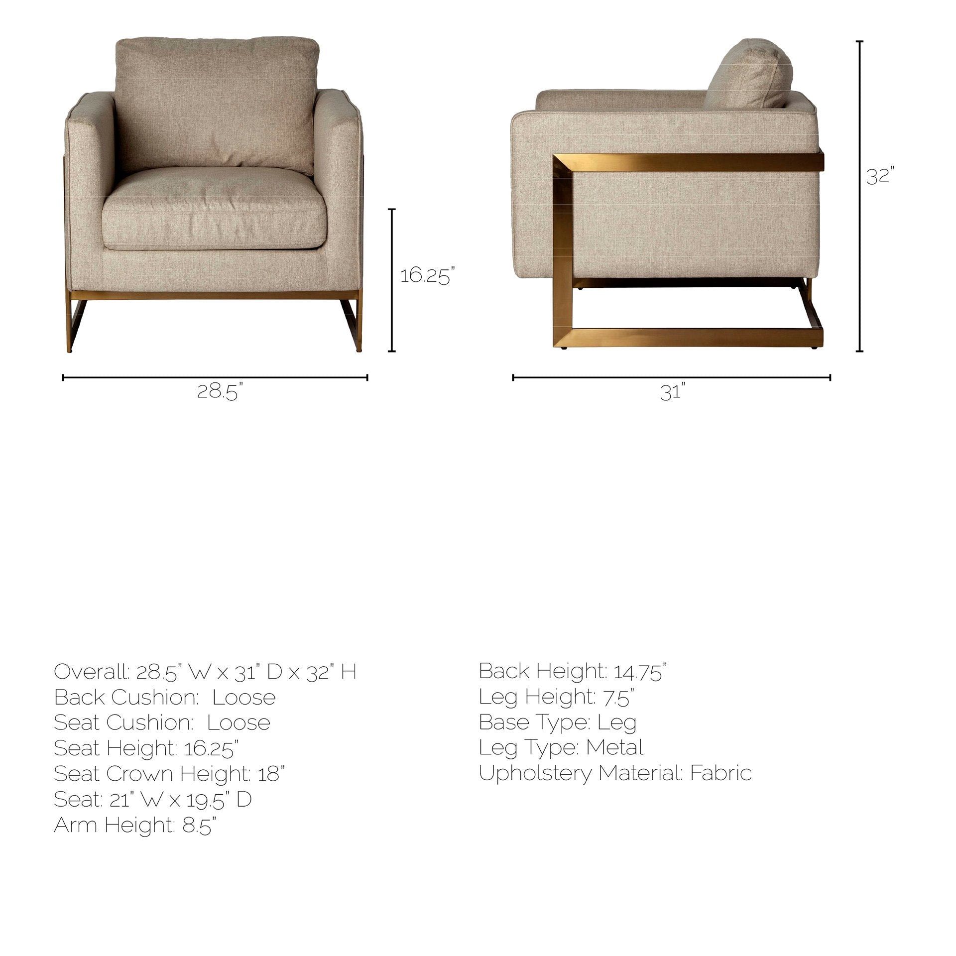 Rupert Stainless Steel Frame Accent Chair | Calgary Furniture Store