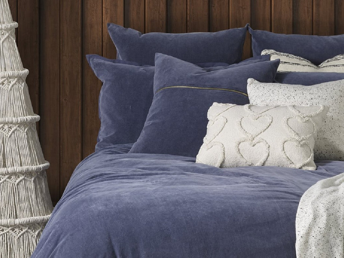 Saphyr Blue Velvet Double Queen Duvet Cover | Calgary Furniture Store