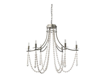 Selma White Wood Bead and Metal Chandelier | Calgary Furniture Store