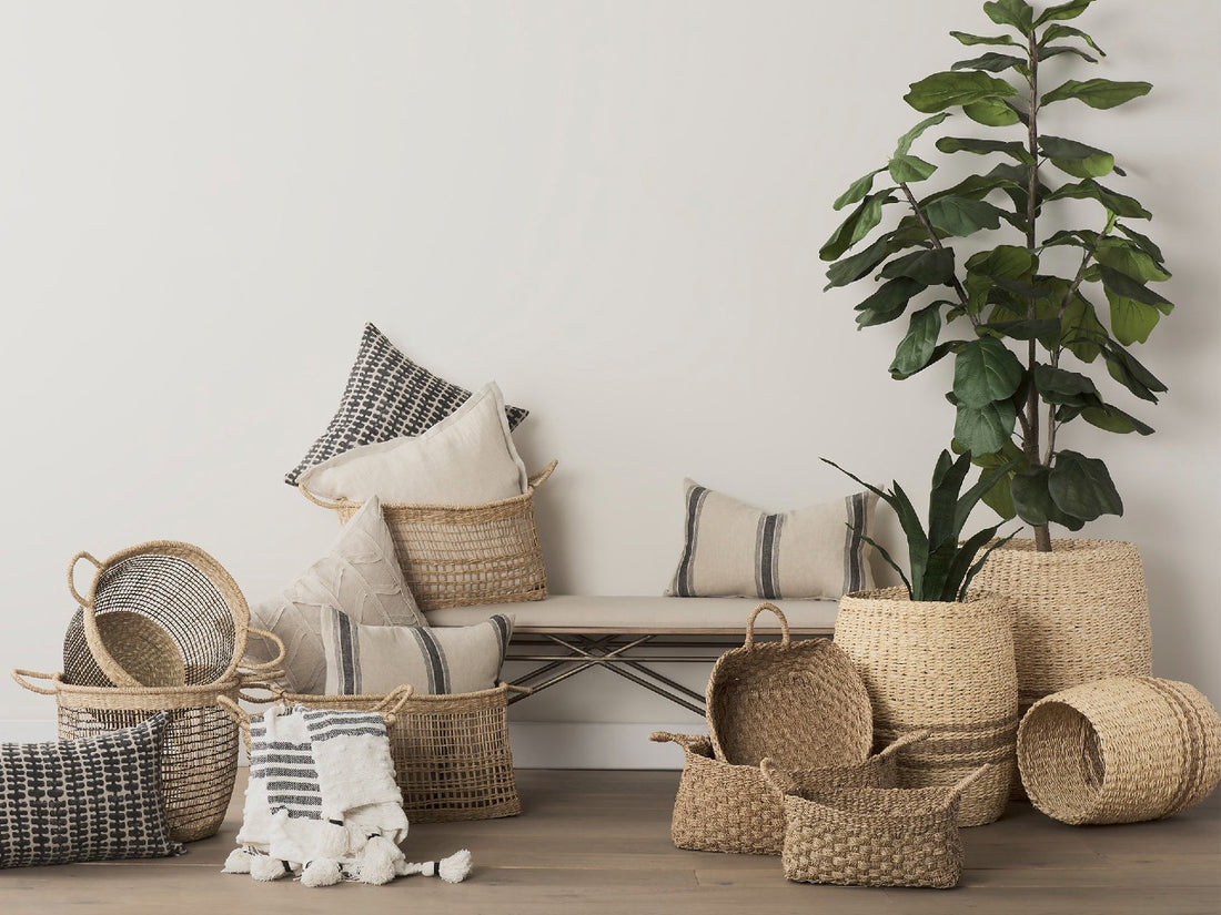 Sivannah (Set of 3) Seagrass Round Planters | Calgary Furniture Store
