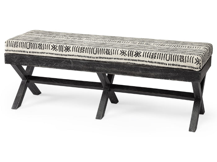 Solis Black And Cream Upholstered Patterned Seat Accent Bench | Calgary's Furniture Store | Calgary Benches