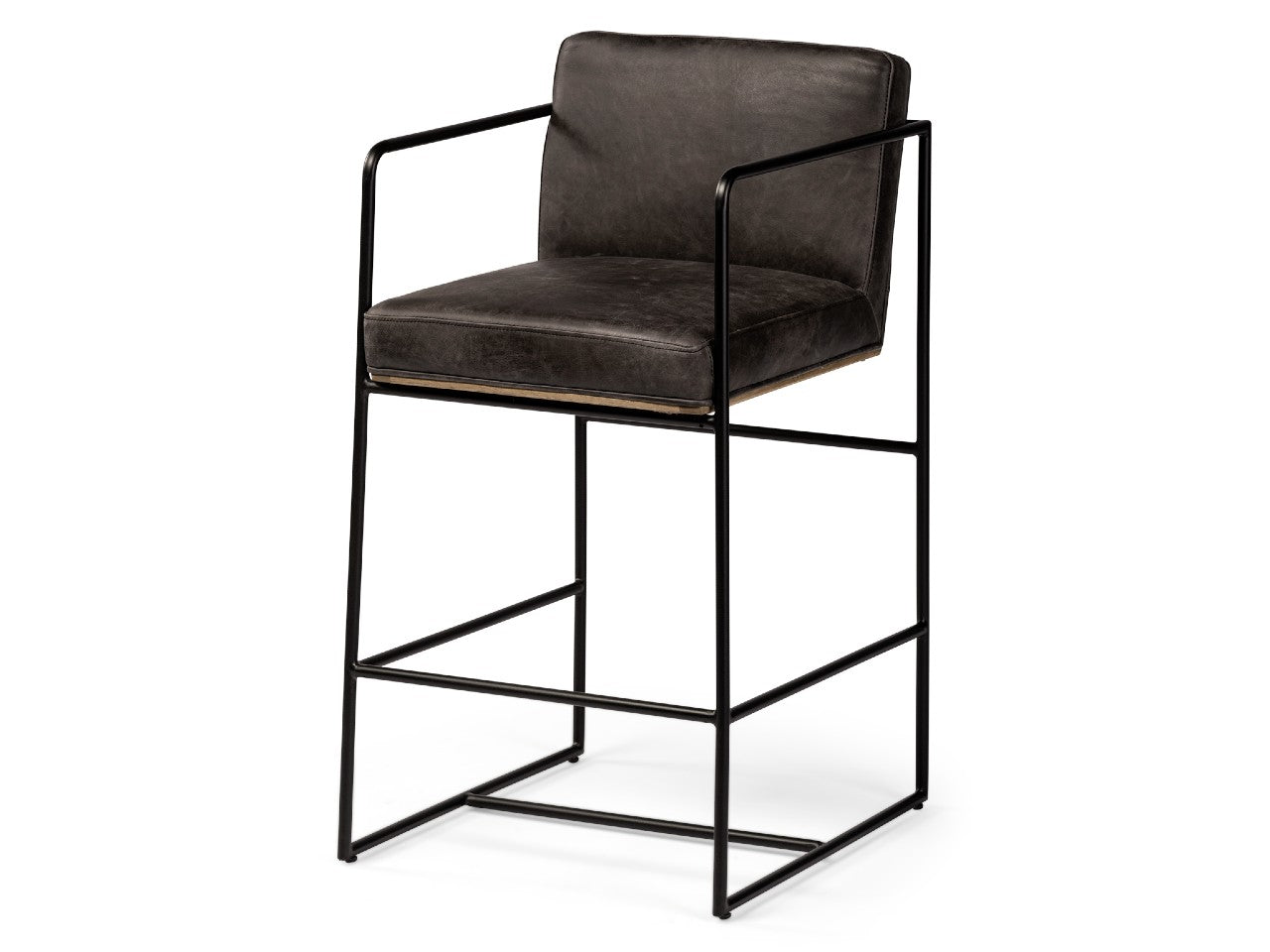 Stamford Ebony Leather Seat Black Metal Frame Counter Stool | Calgary Furniture Store