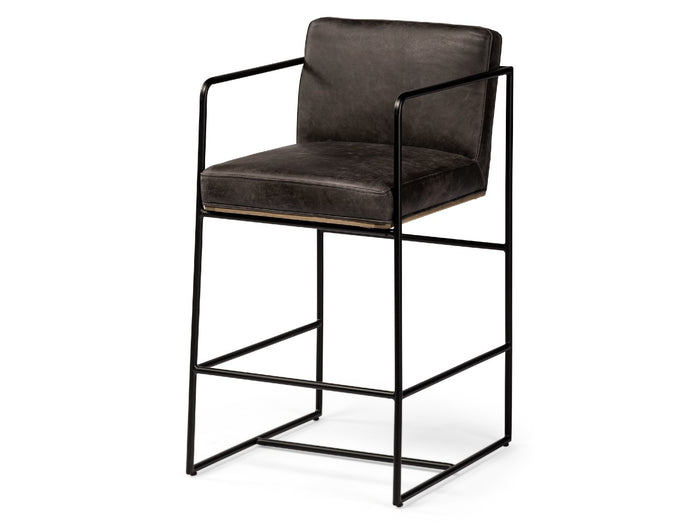 Stamford Ebony Leather Seat Black Metal Frame Counter Stool | Calgary Furniture Store