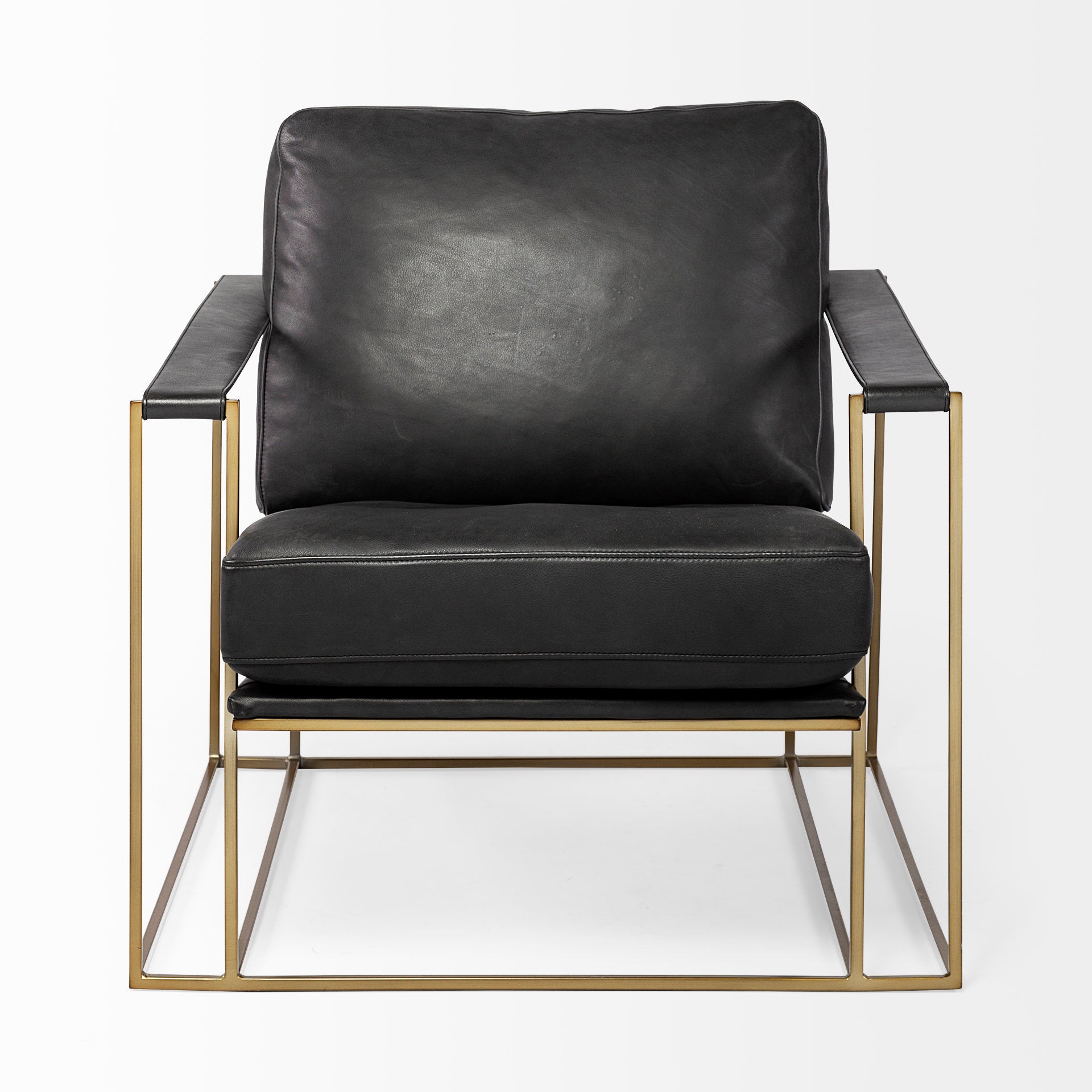 Watson Black Leather Accent Chair - Gold Metal Frame | Calgary Furniture Store