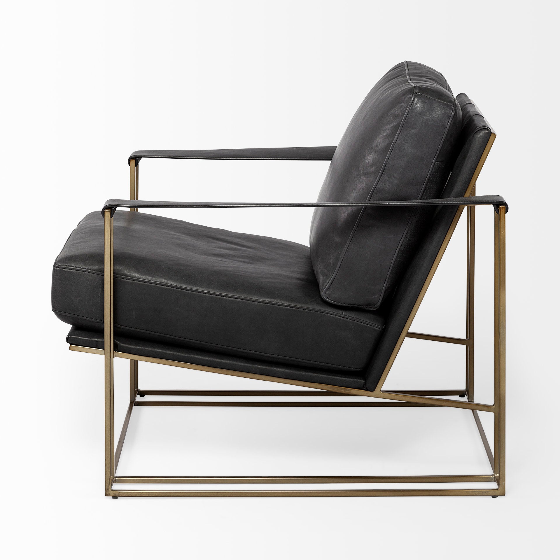 Watson Black Leather Accent Chair - Gold Metal Frame | Calgary Furniture Store