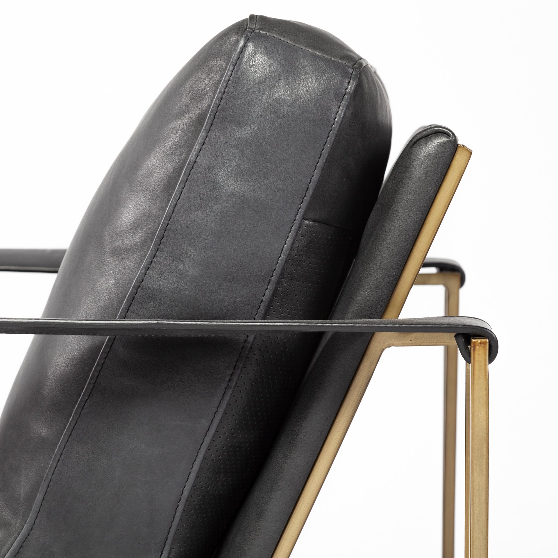 Watson Black Leather Accent Chair - Gold Metal Frame | Calgary Furniture Store