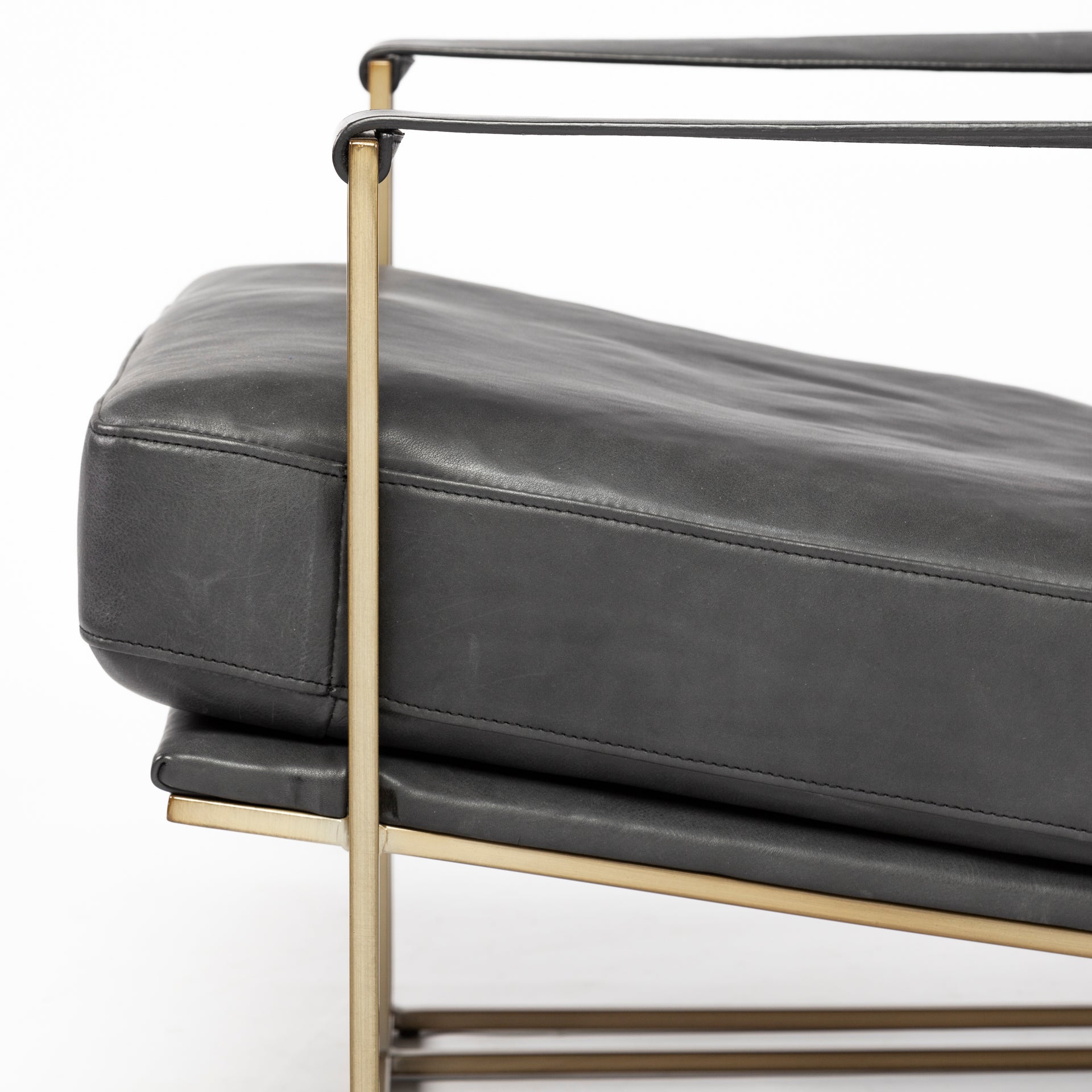 Watson Black Leather Accent Chair - Gold Metal Frame | Calgary Furniture Store