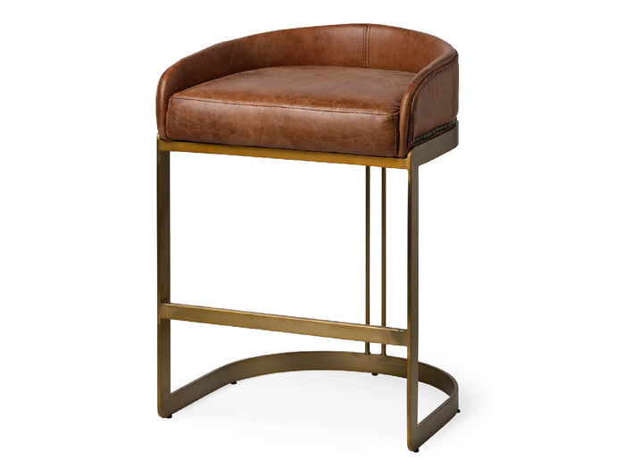 Hollyfield Leather Counter Stool - brown | Calgary Furniture Store