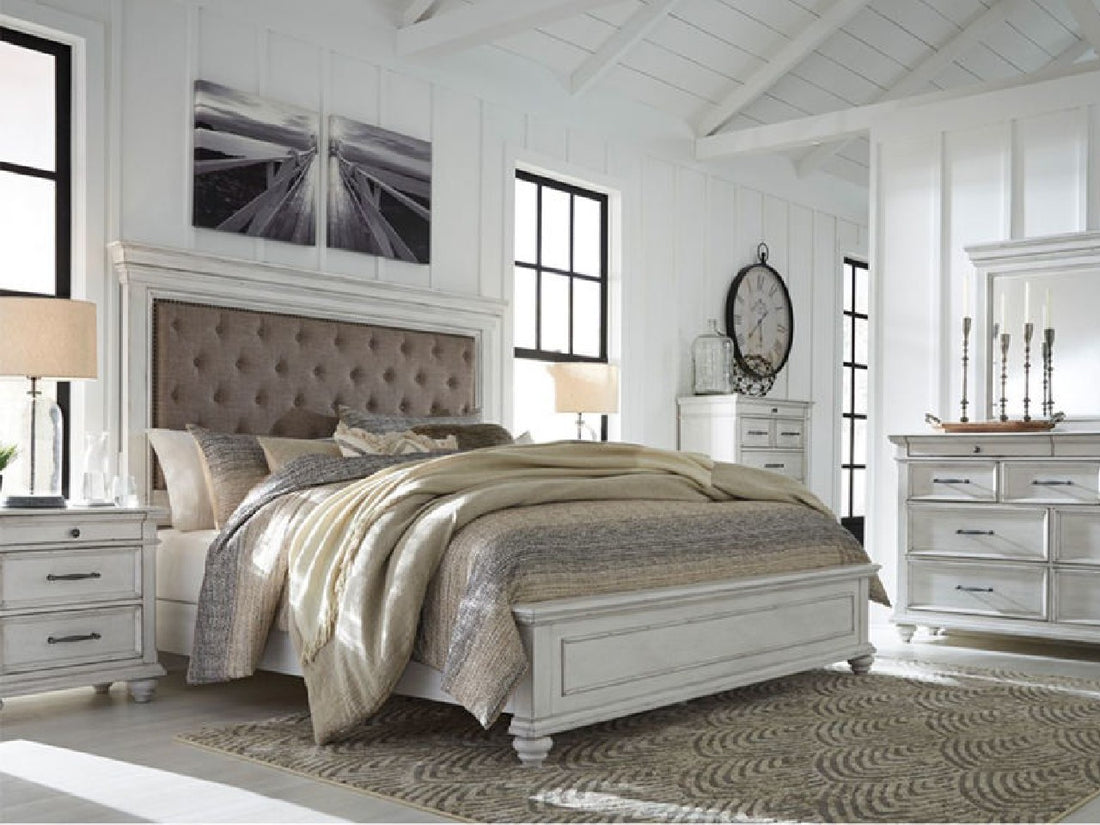 Kanwyn - Whitewash - King Upholstered Panel Bed | Calgary Furniture Store
