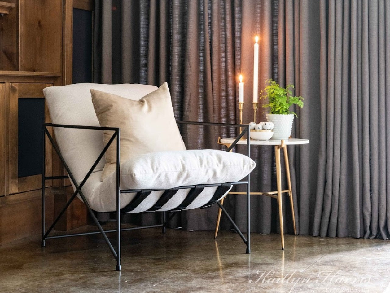 Leonidas Accent Chair-  Cream Fabric Wrap Black Metal Frame | Calgary Furniture Store