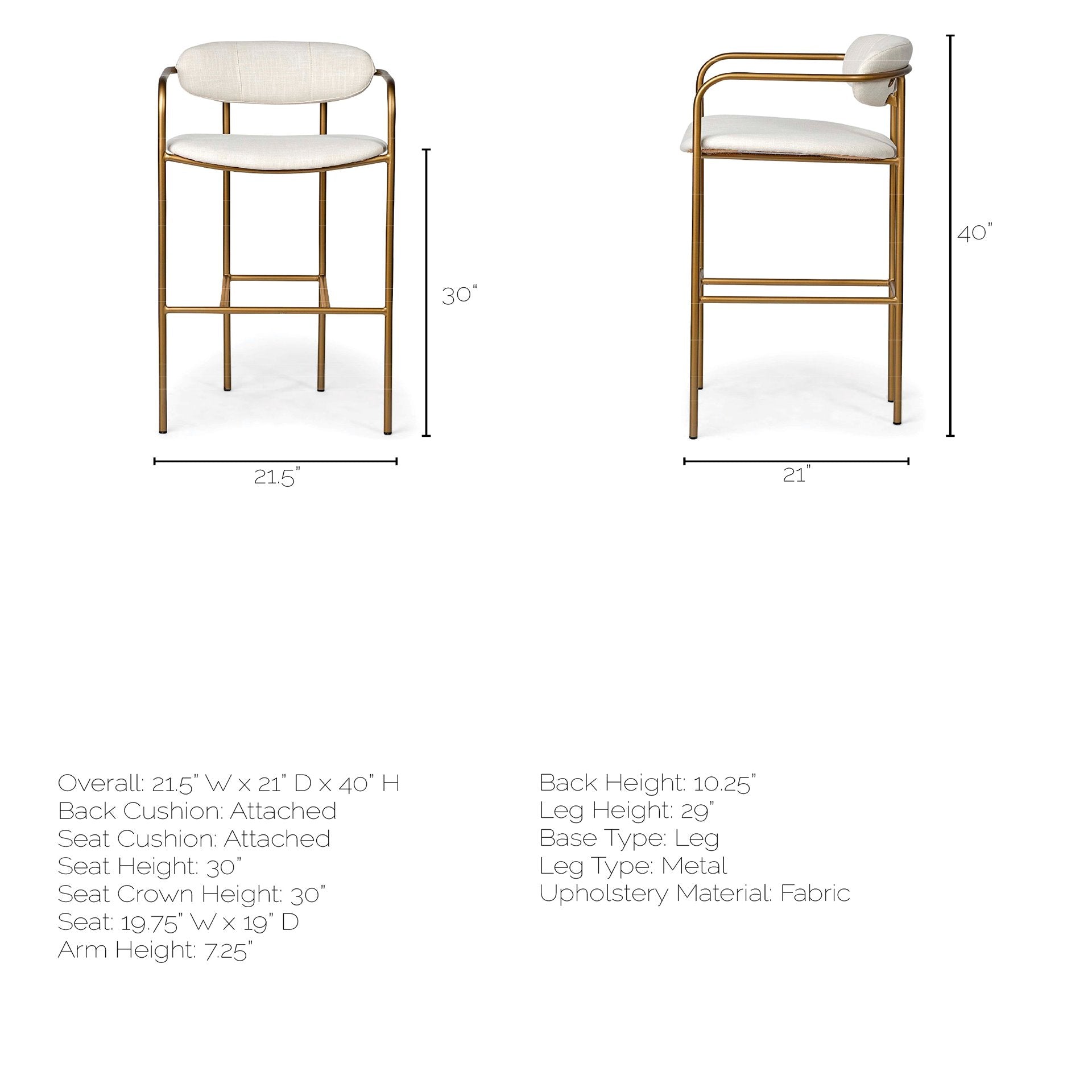 Parker 30" Seat Height Cream Fabric Seat Gold Metal Bar Stool | Calgary's Furniture Store | Calgary Bar Stools